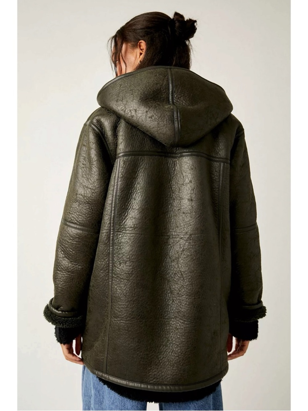 Free People Oversized Sherpa Hoodie Miller Vegan Chunky Jacket Coat Size Large - Picture 12 of 16